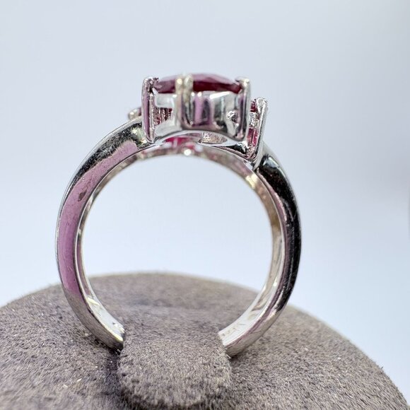 VTG Sterling Silver 925 Garnet Five Stone Prong Set Statement Ring Size 7 - Picture 6 of 11